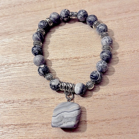 Earth Art hand crafted artisan Jewelry - ➡️BOGO!!⬅️ RARE Gray Crazy Lace Agate Spheres w/ Large Slab Amulet Super Unique!